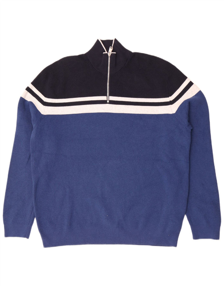 Marks & Spencer Suéter con cuello y cremallera para hombre 2XL Poliéster a rayas azules