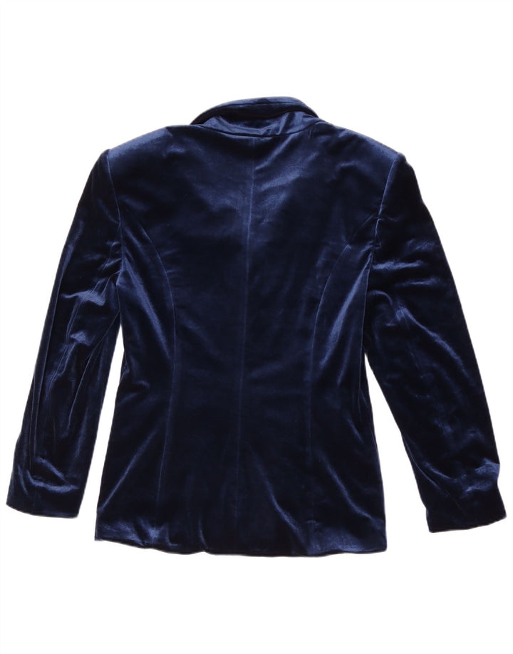 Vintage mujer 5 botones Velour Blazer chaqueta Reino Unido 12 azul marino medio