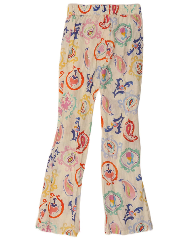 Zara Mujer Pantalones Casuales Acampanados Pequeño W26 L32 Lino Paisley Multicolor