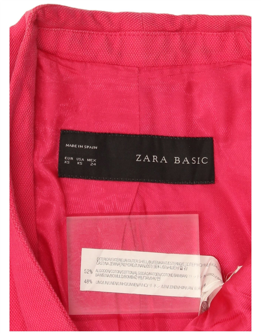 Zara Chaqueta Blazer De 1 Botón para Mujer UK 6 XS Algodón Rosa