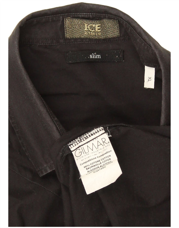 Iceberg Camisa Slim Fit Hombre XL Algodón Negro
