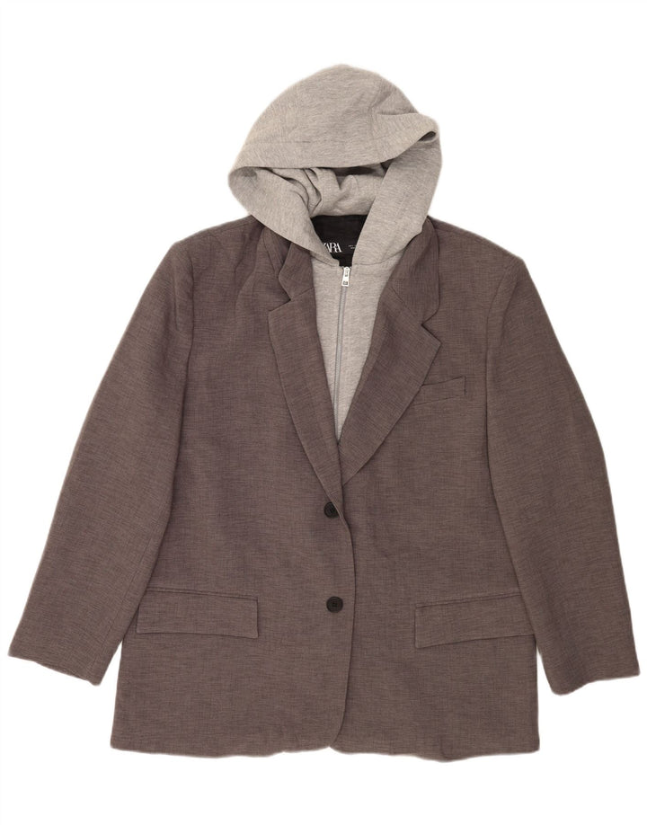 Zara Chaqueta Blazer Con Capucha De 2 Botones Para Mujer UK 46 Grande Gris