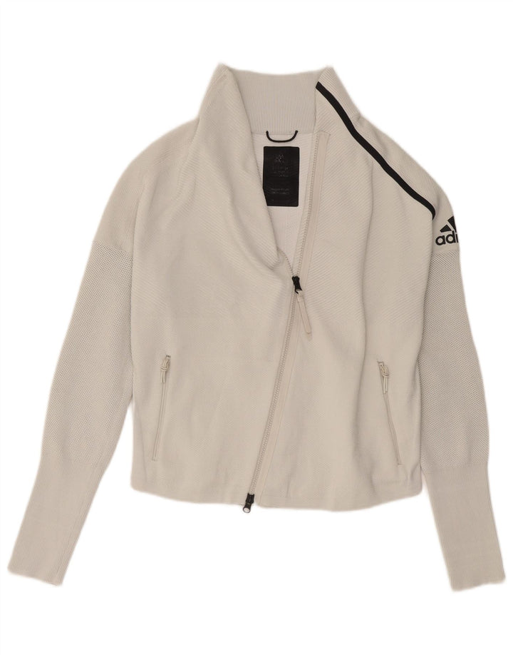 Adidas - Chaqueta de chándal gráfica para mujer, talla 8/10, poliéster blanco pequeño