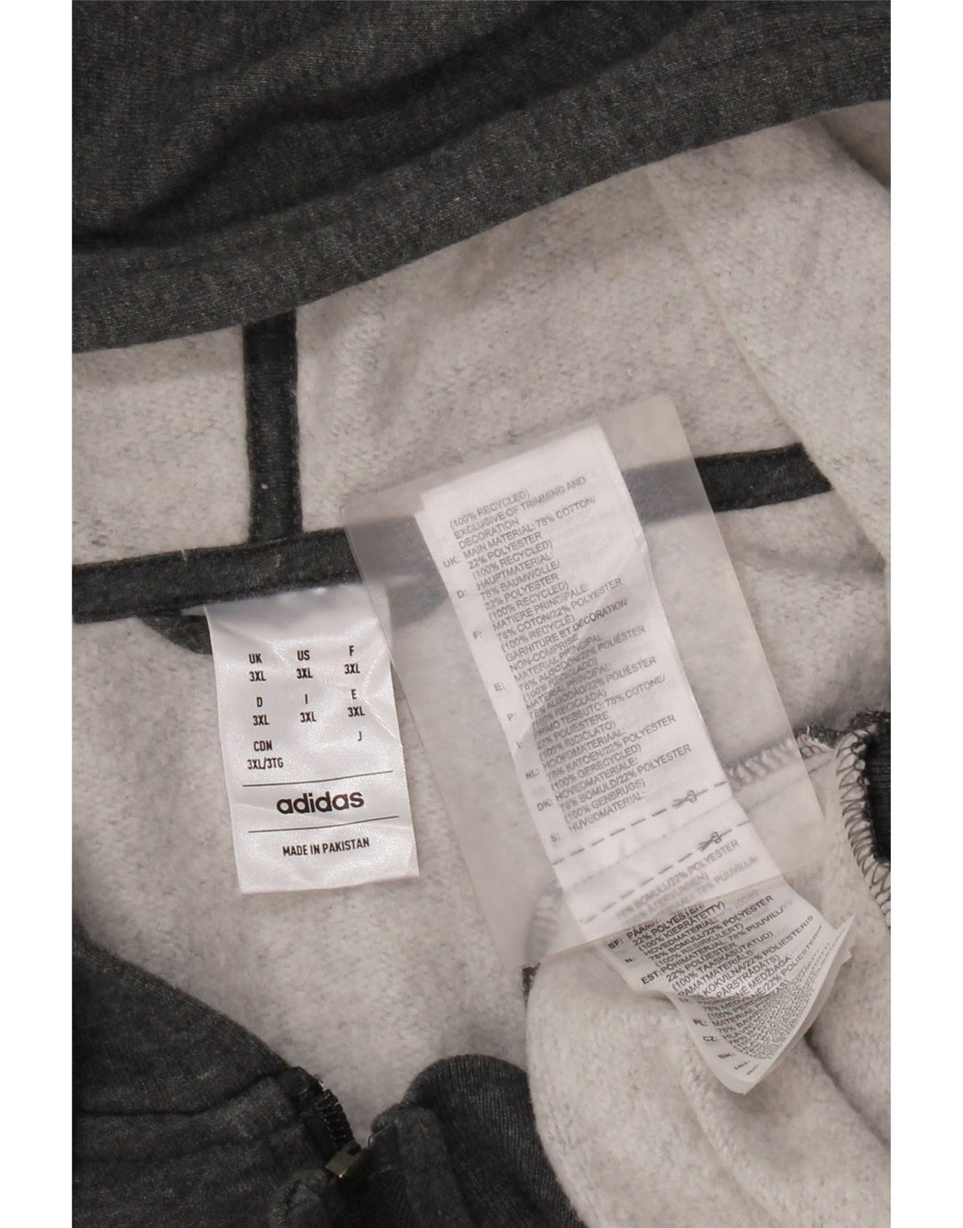 Adidas - Sudadera con capucha y cremallera para hombre, talla 3XL, algodón gris