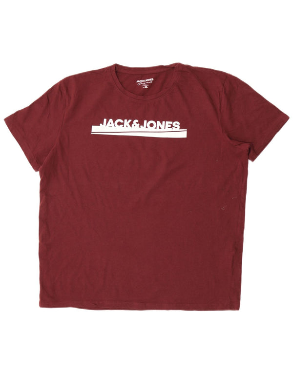 Jack & Jones Hombre Camiseta Gráfica Top XL Algodón Burdeos