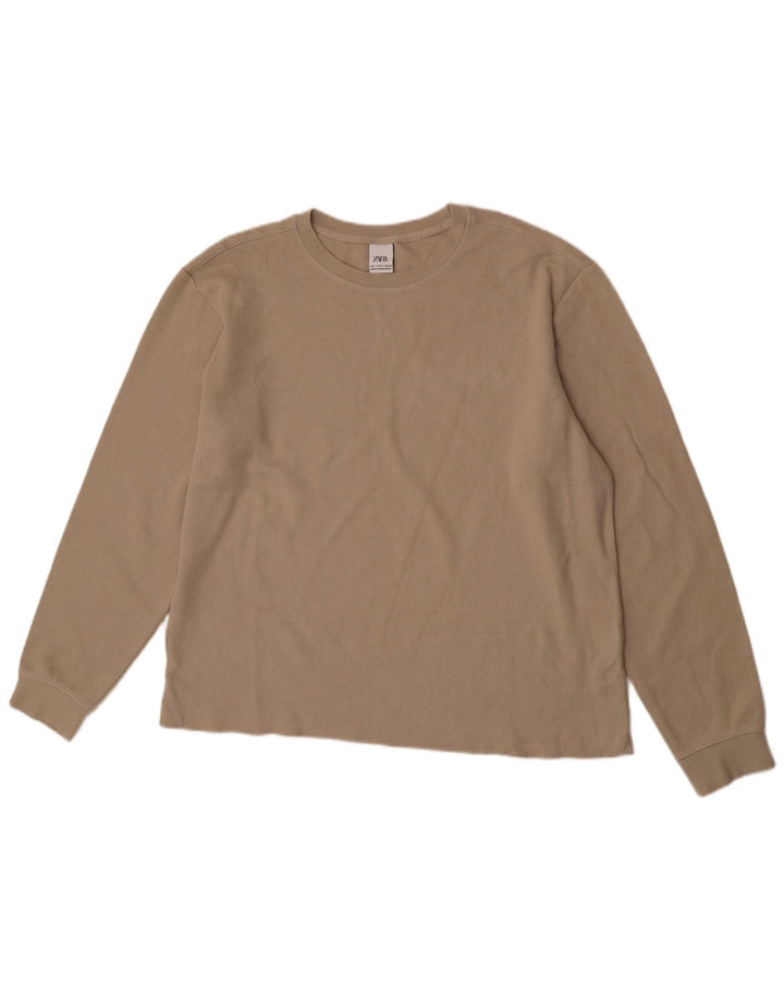 Zara Hombre Top Manga Larga Grande Algodón Beige