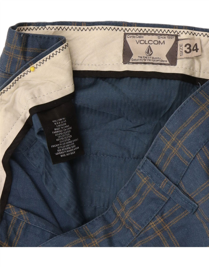 Pantalones cortos chinos Volcom para hombre W34 poliéster a cuadros azules grandes