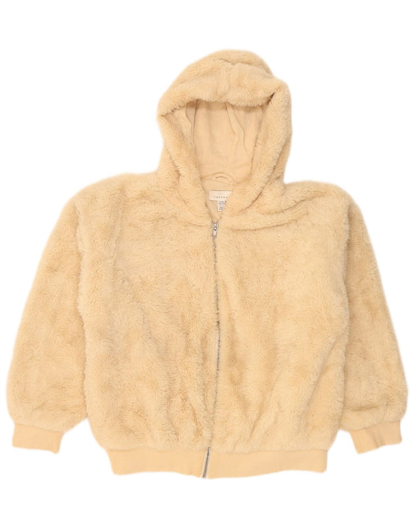 Topshop Chaqueta polar extragrande con capucha y osito de peluche para mujer, talla S, color beige
