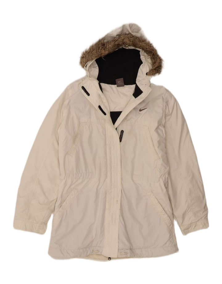 Nike Chaqueta cortavientos con capucha para mujer UK 14/16 Grande Poliéster blanco