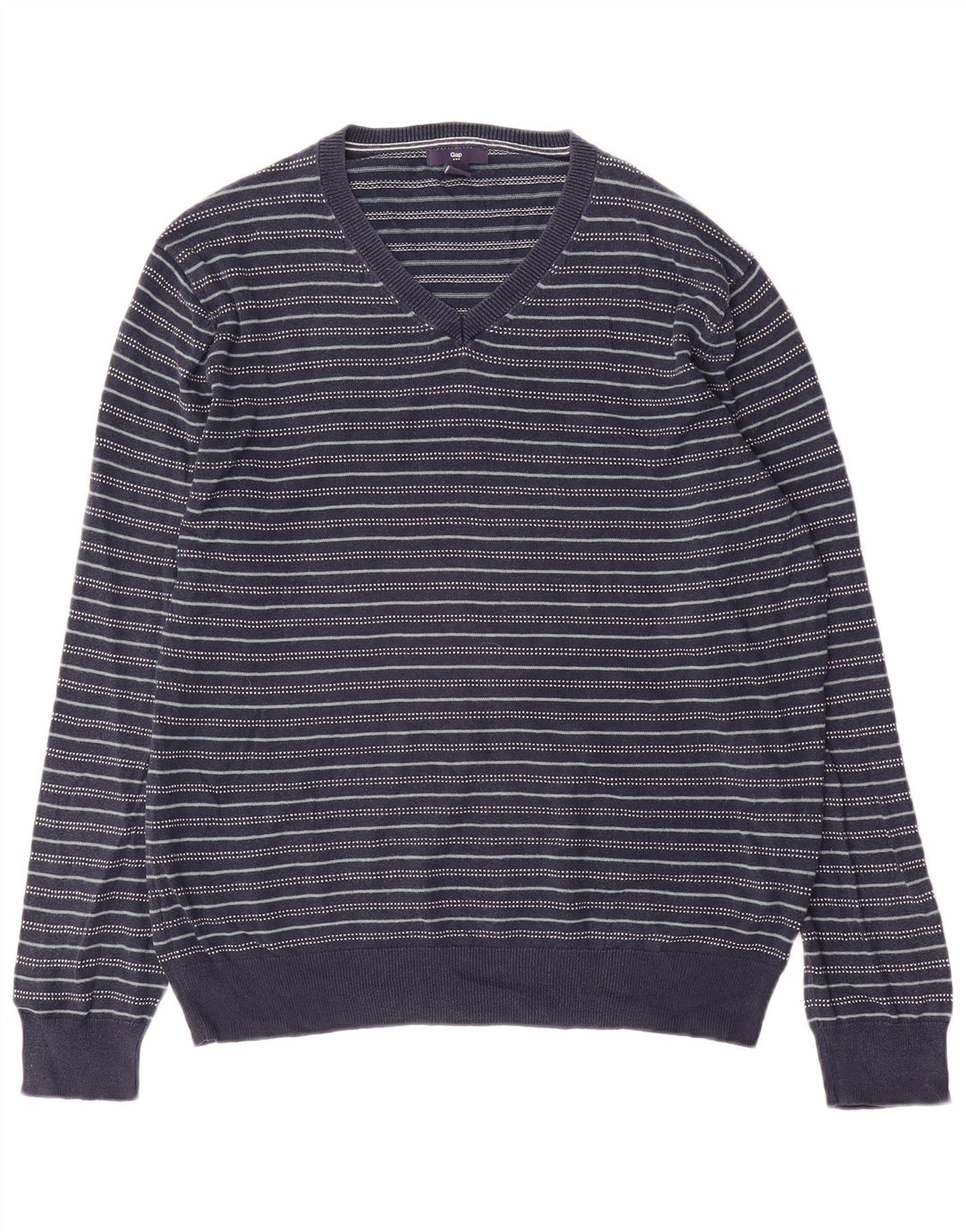 Gap Jersey con Cuello en V para Hombre Jersey de algodón a Rayas Azul Marino Medio