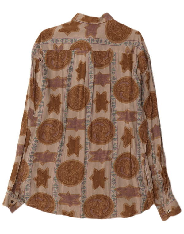 Camisa vintage para hombre con estampado abstracto de viscosa marrón medio