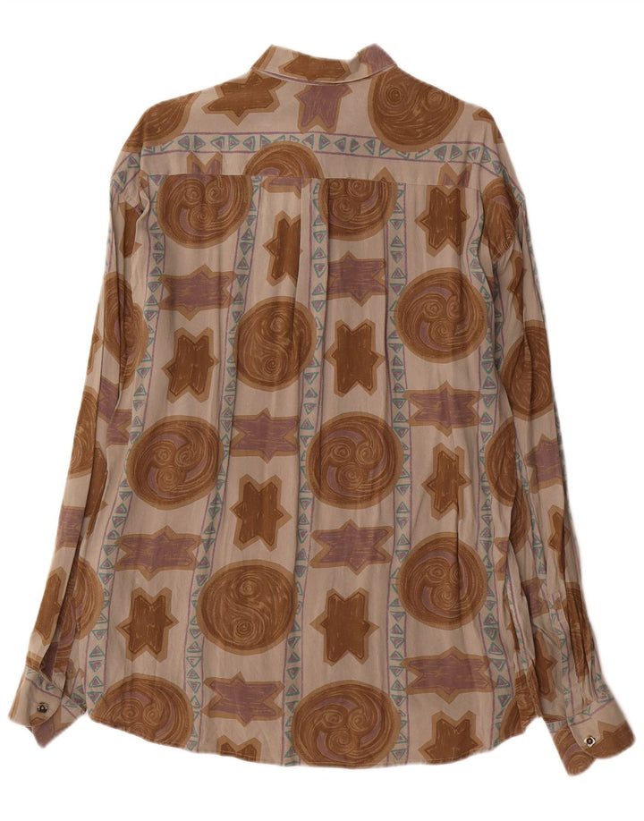 Camisa vintage para hombre con estampado abstracto de viscosa marrón medio