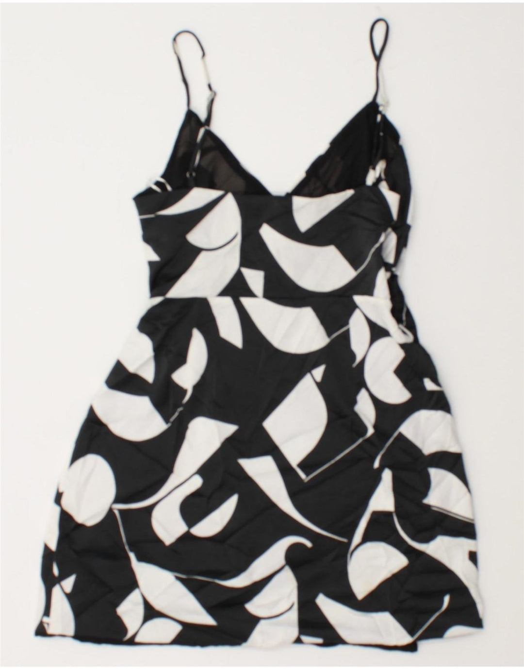 Zara Mujer Mini Vestido De Verano UK 8 Pequeño Negro Geométrico