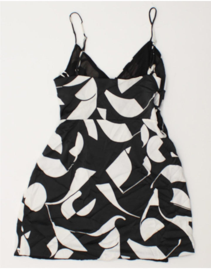 Zara Mujer Mini Vestido De Verano UK 8 Pequeño Negro Geométrico