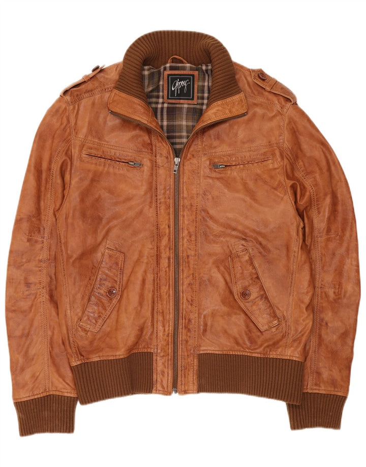 GYPSY Chaqueta de cuero estilo bomber militar para hombre UK 40 Cuero marrón grande