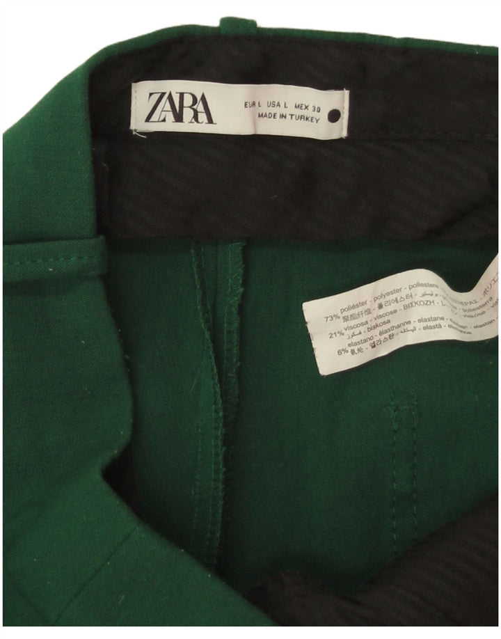 Zara Mujer Pantalón Recto Cropped Large W30 L24 Poliéster Verde