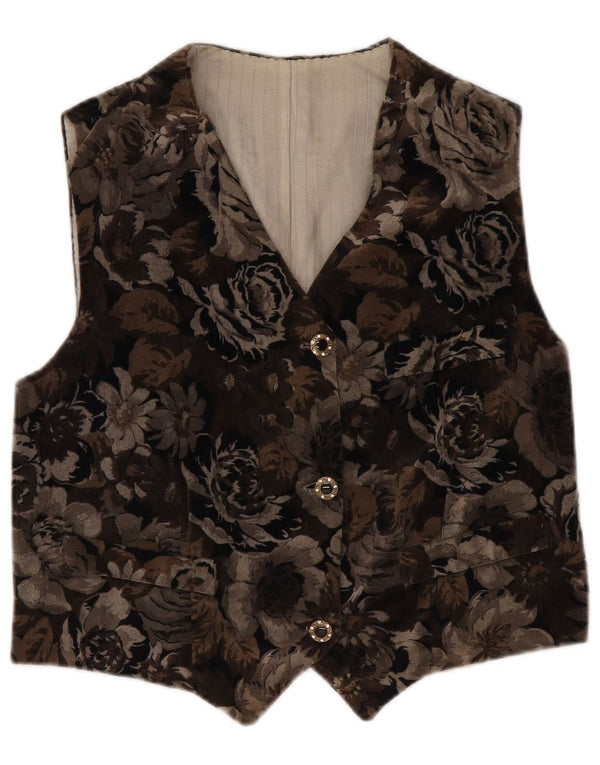 Vintage mujer chaleco Reino Unido 12 marrón medio floral