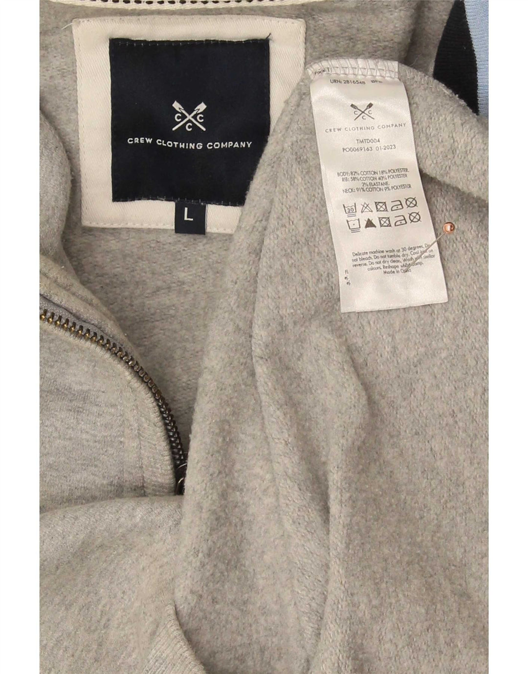 Crew Clothing - Sudadera con cuello y cremallera para hombre, talla grande, algodón gris
