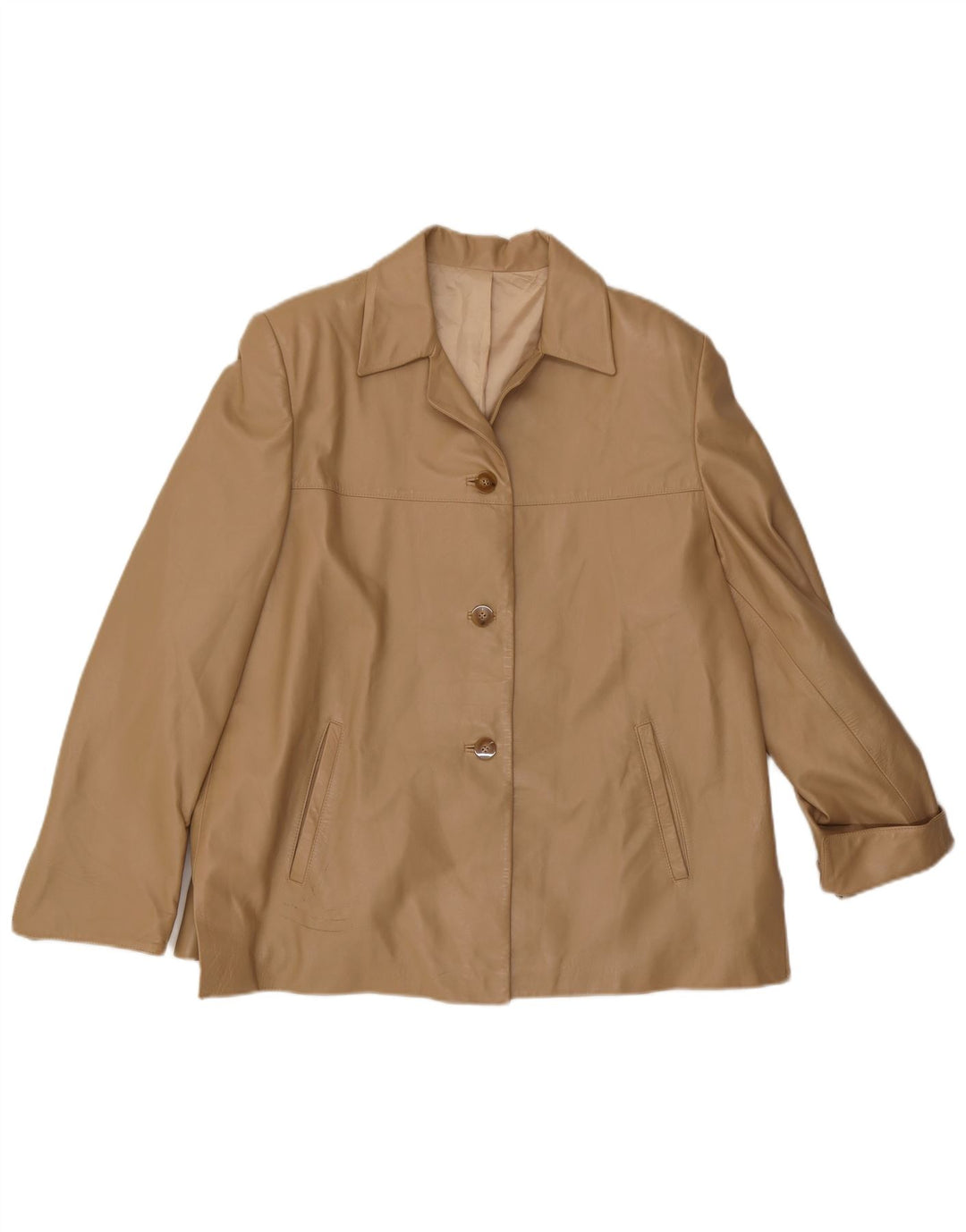 Vintage mujer chaqueta de cuero Reino Unido 16 grande beige