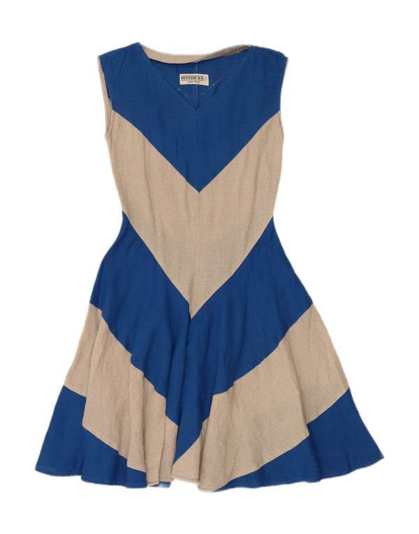 Penny Black Vestido acampanado sin mangas para mujer UK 6 XS Azul Colorblock Linen