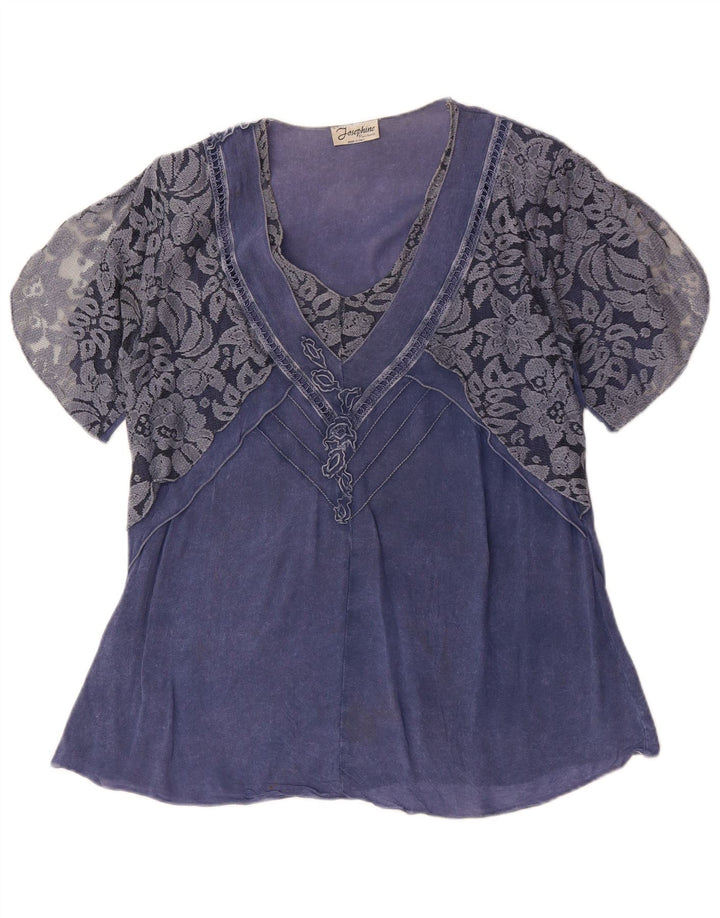 JOSEPHINE Blusa para Mujer Top UK 46 Grande Azul Floral