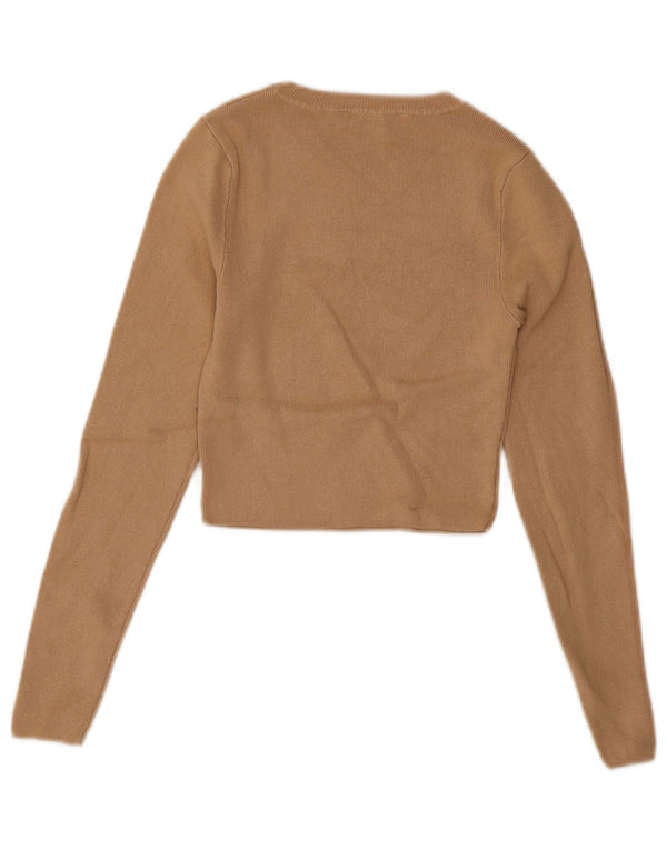 Zara Mujer Crop Boat Neck Jumper Sweater UK 8 Small Beige Viscosa
