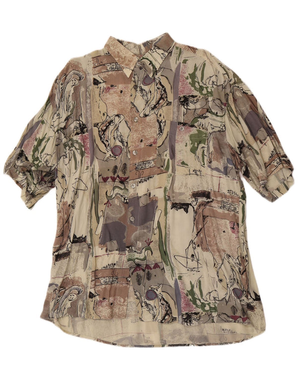 Camisa vintage de manga corta con estampado abstracto para hombre talla 43/44 XL Beige