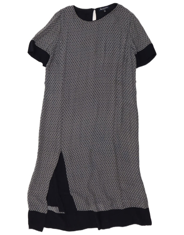 AQUASCUTUM Vestido largo para mujer UK 40 Mediano Azul marino Seda geométrica