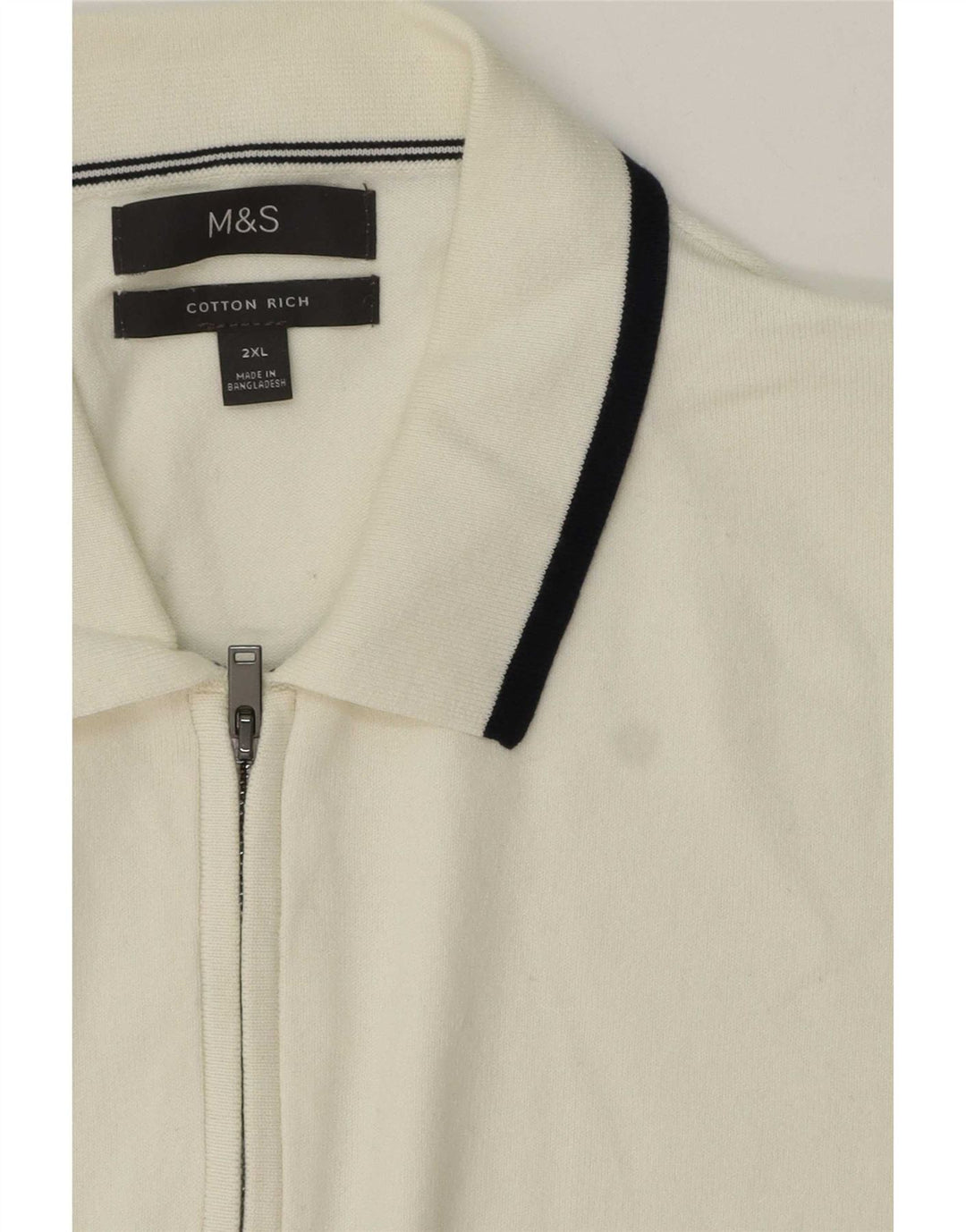 Marks & Spencer - Jersey de cuello polo para hombre, talla 2XL, color blanco a rayas