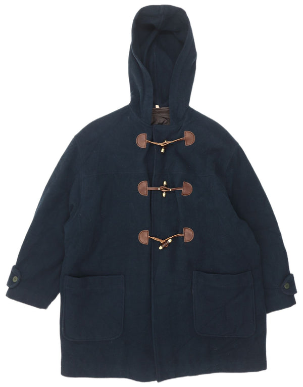 Vintage hombres con capucha Duffle abrigo Reino Unido 42 XL lana azul marino