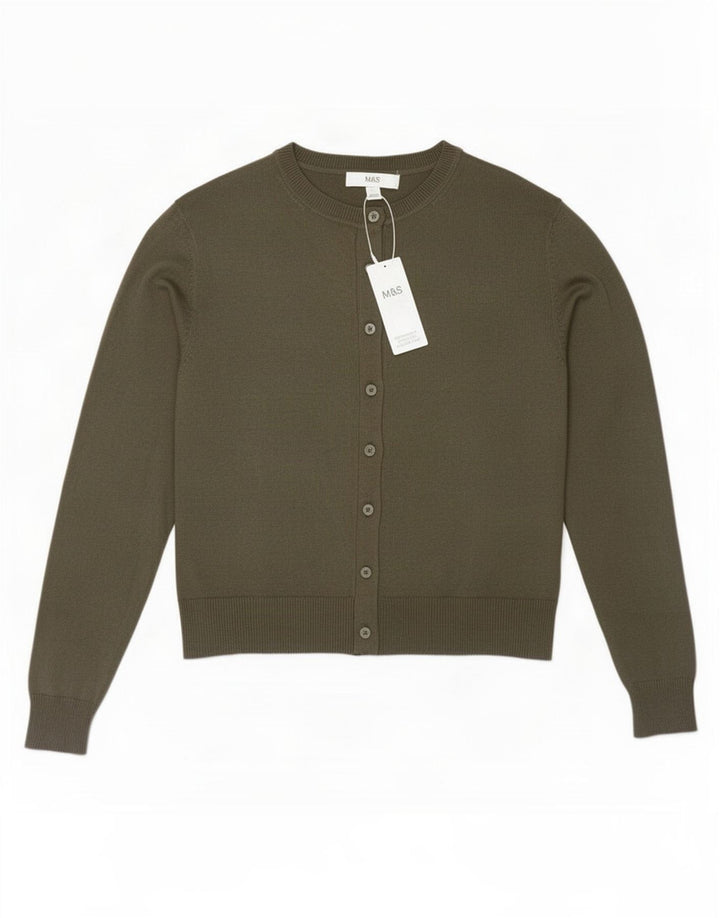 Marks & Spencer Suéter tipo cárdigan corto para mujer UK 12 Viscosa caqui mediana
