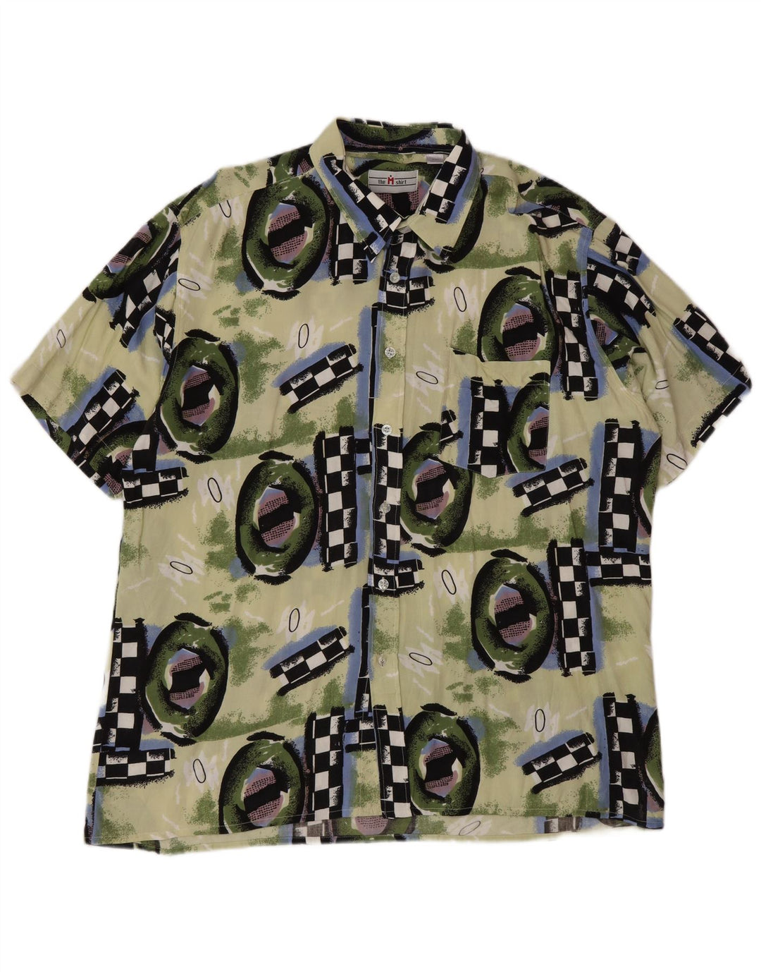 Camisa vintage de manga corta para hombre 2XL Viscosa geométrica multicolor