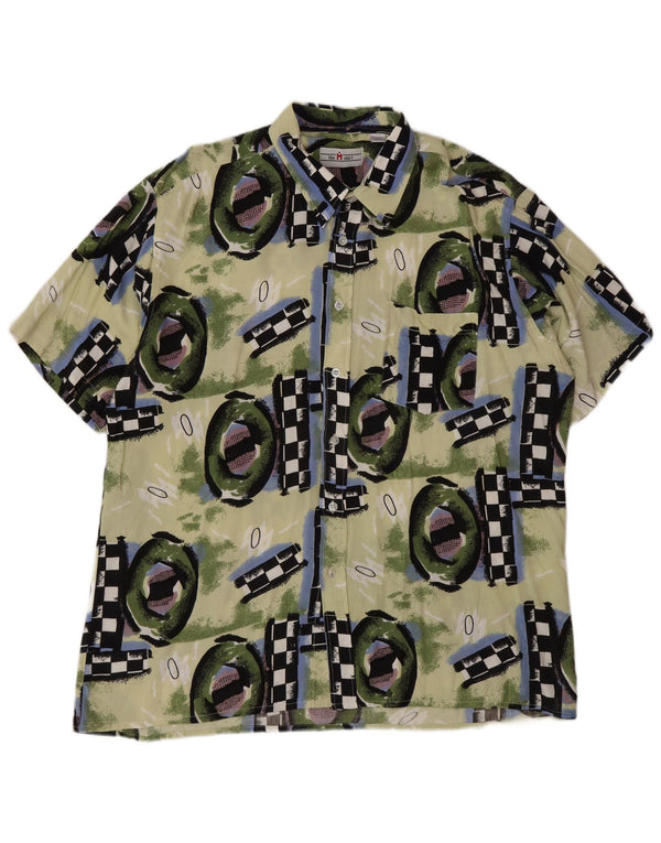 Camisa vintage de manga corta para hombre 2XL Viscosa geométrica multicolor