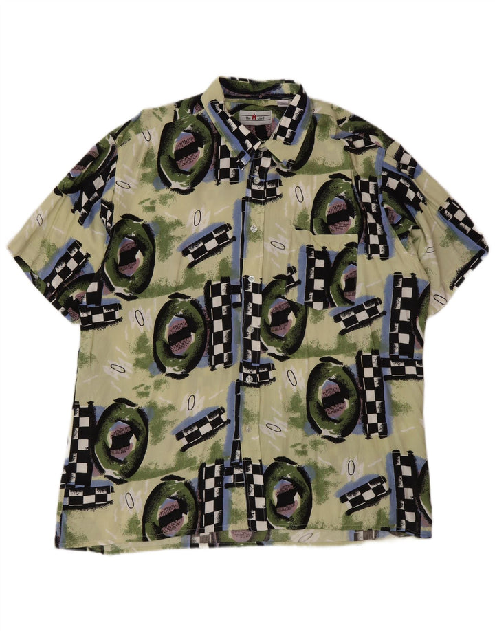 Camisa vintage de manga corta para hombre 2XL Viscosa geométrica multicolor