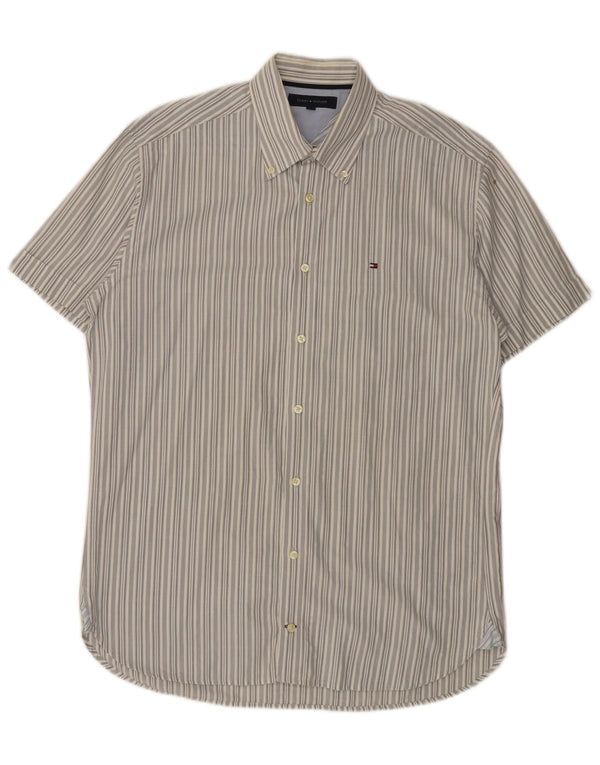 TOMMY HILFIGER Camisa de manga corta para hombre de algodón a rayas gris grande