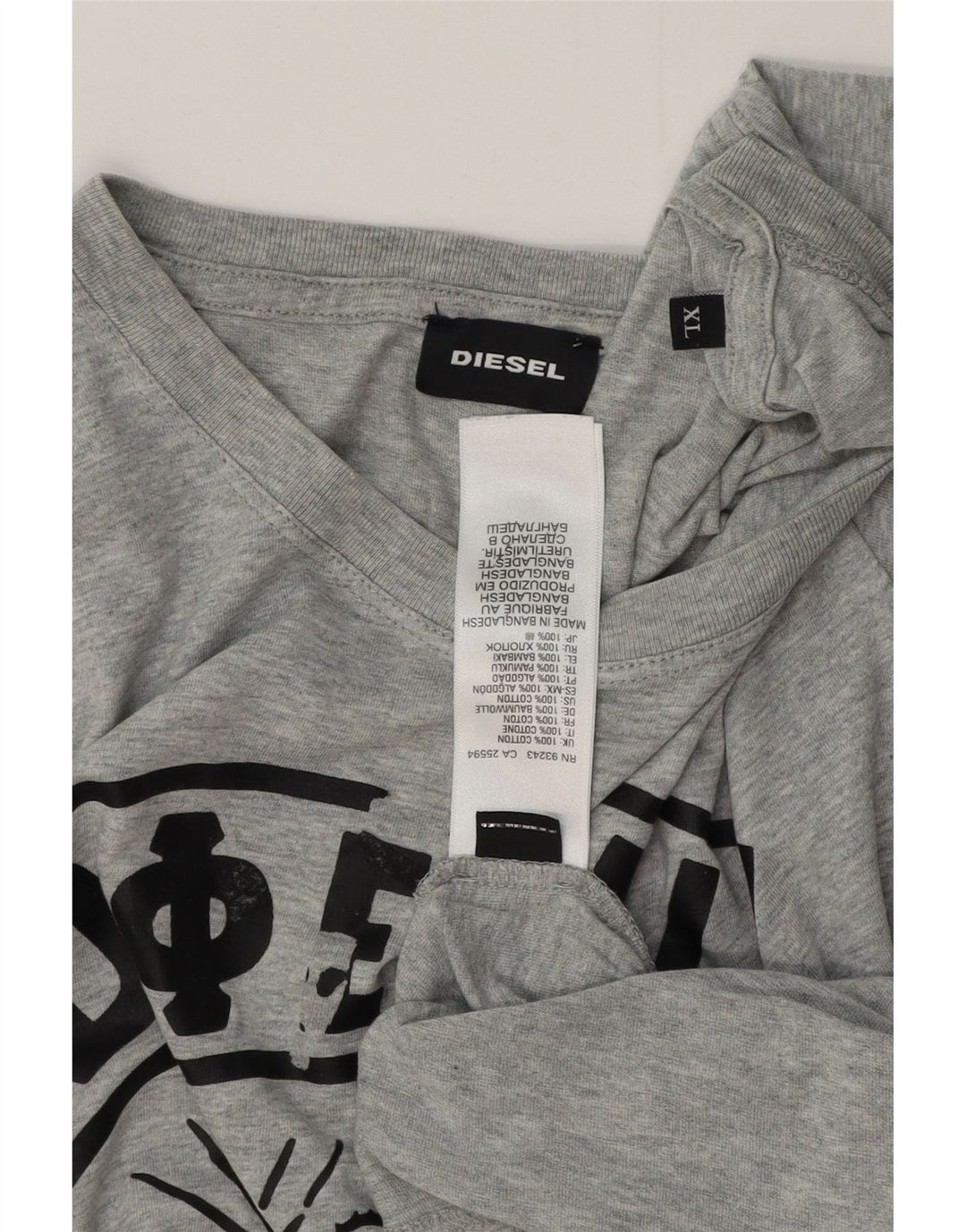 DIESEL Camiseta gráfica para hombre Top XL Gris Algodón