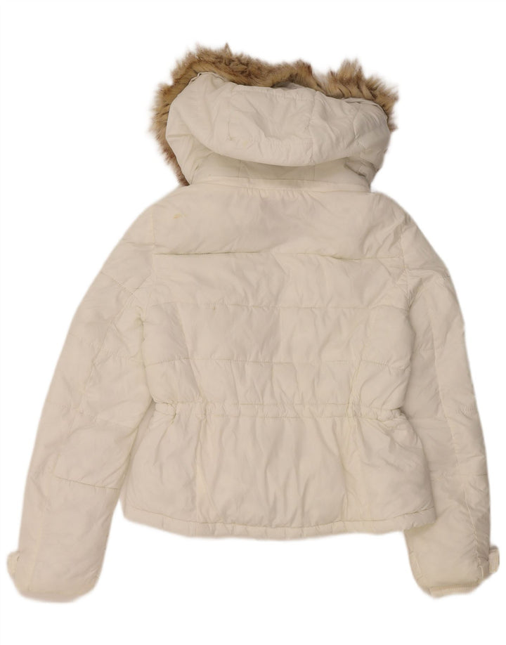 Zara Mujer Chaqueta Acolchada Con Capucha UK 10 Small Poliamida Blanca