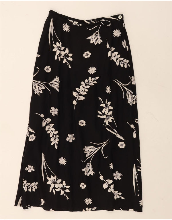 Laura Ashley Falda midi para mujer UK 12 Medium W26 Viscosa floral negra