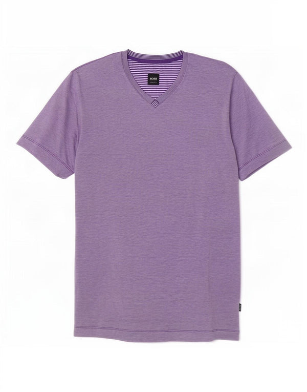Hugo Boss Hombre Camiseta Regular Fit Top Grande Algodón A Rayas Púrpura