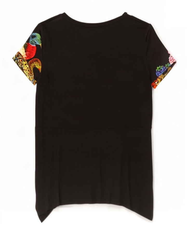 Desigual Top tipo túnica con estampado de pavos reales para mujer UK 12 Medium Black Floral