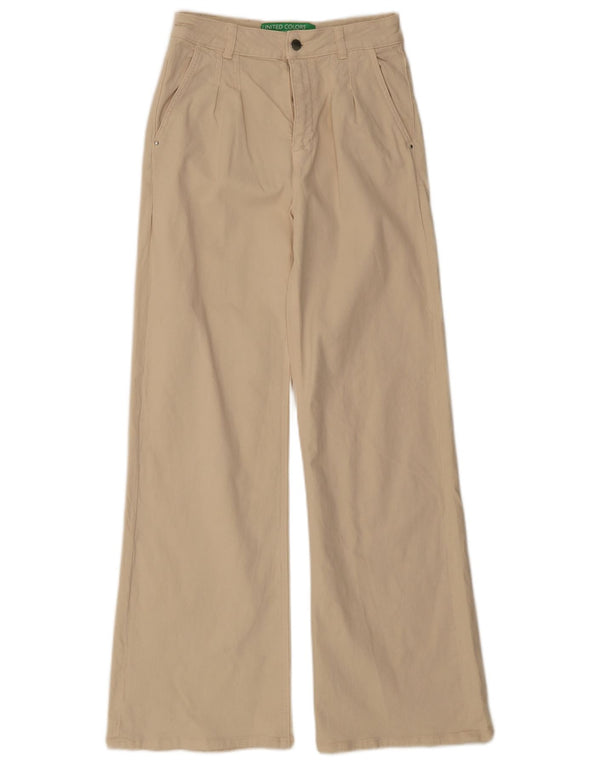 Benetton Vaqueros De Pierna Ancha Y Talle Alto Para Mujer UK 8 Small W26 L31 Algodón Beige