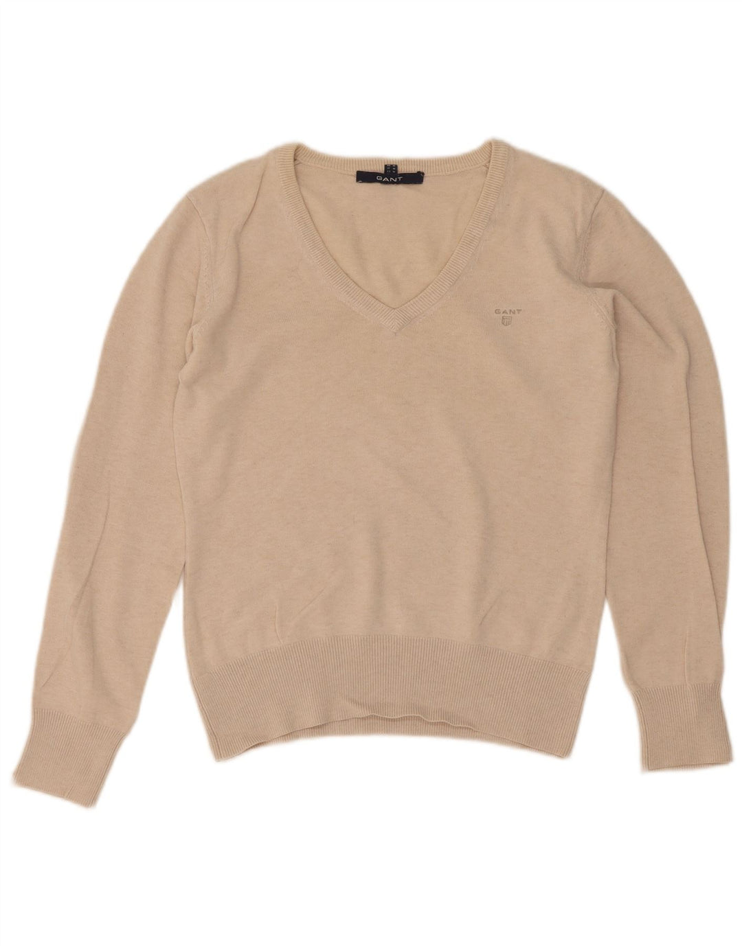 Gant Jersey con cuello en V para mujer UK 42 Algodón beige medio
