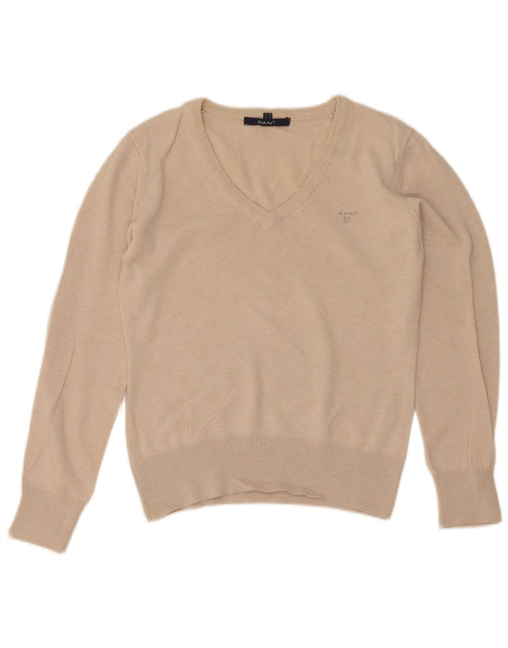Gant Jersey con cuello en V para mujer UK 42 Algodón beige medio