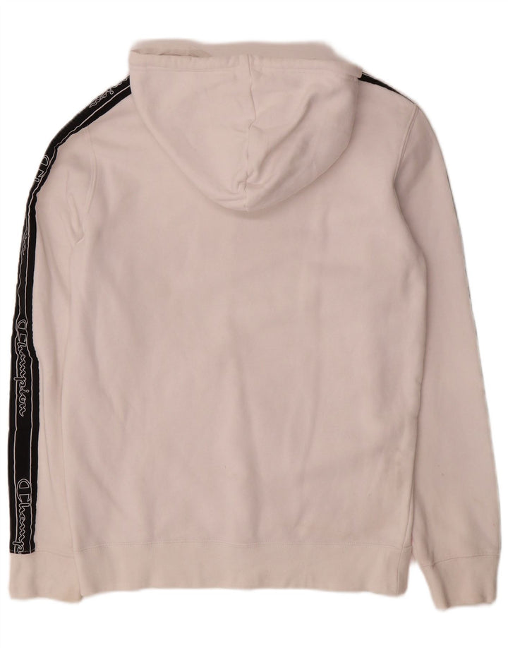 CHAMPION Jersey con capucha gráfica para hombre Small White Colorblock