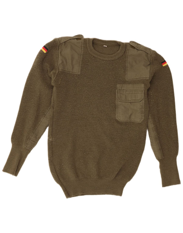 Vintage hombres militar cuello redondo jersey suéter IT 50 ejército caqui medio