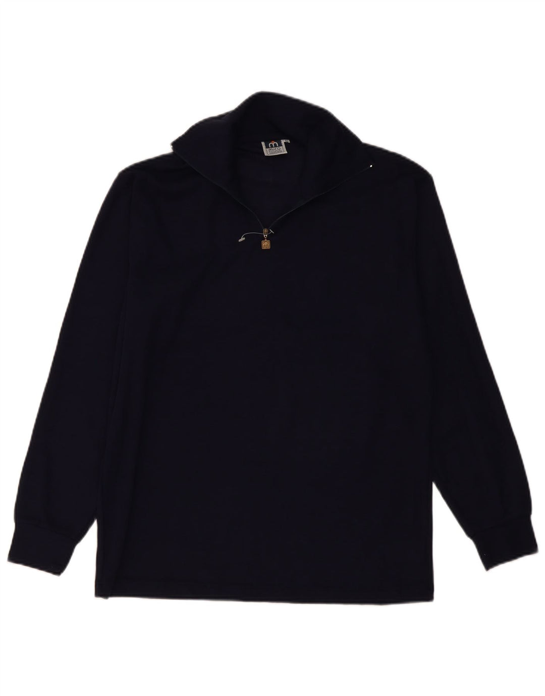 Vintage hombres zip cuello jersey suéter IT 50 medio azul marino lana