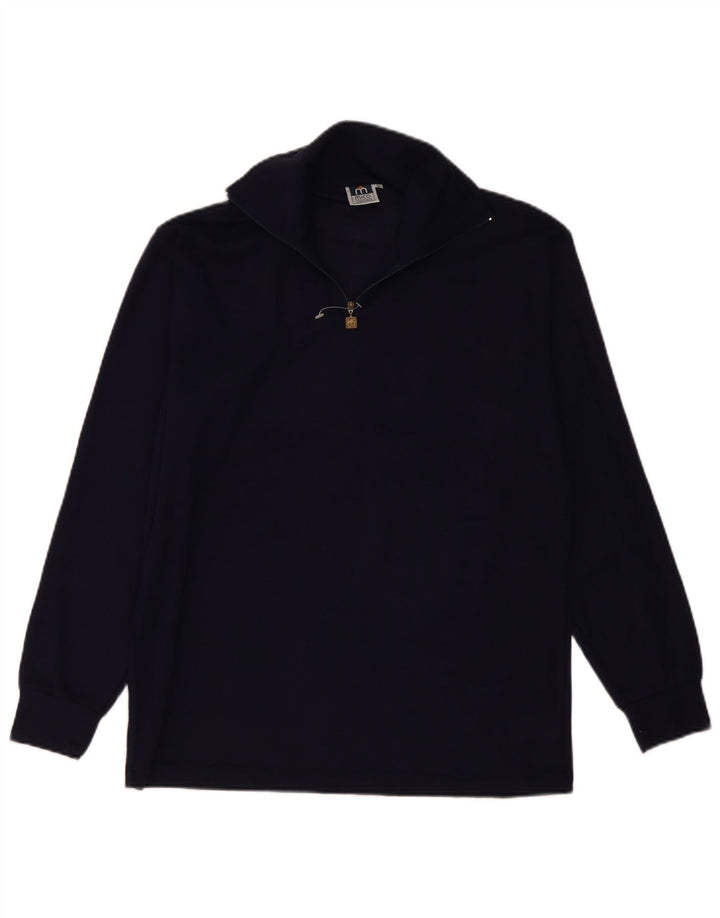 Vintage hombres zip cuello jersey suéter IT 50 medio azul marino lana