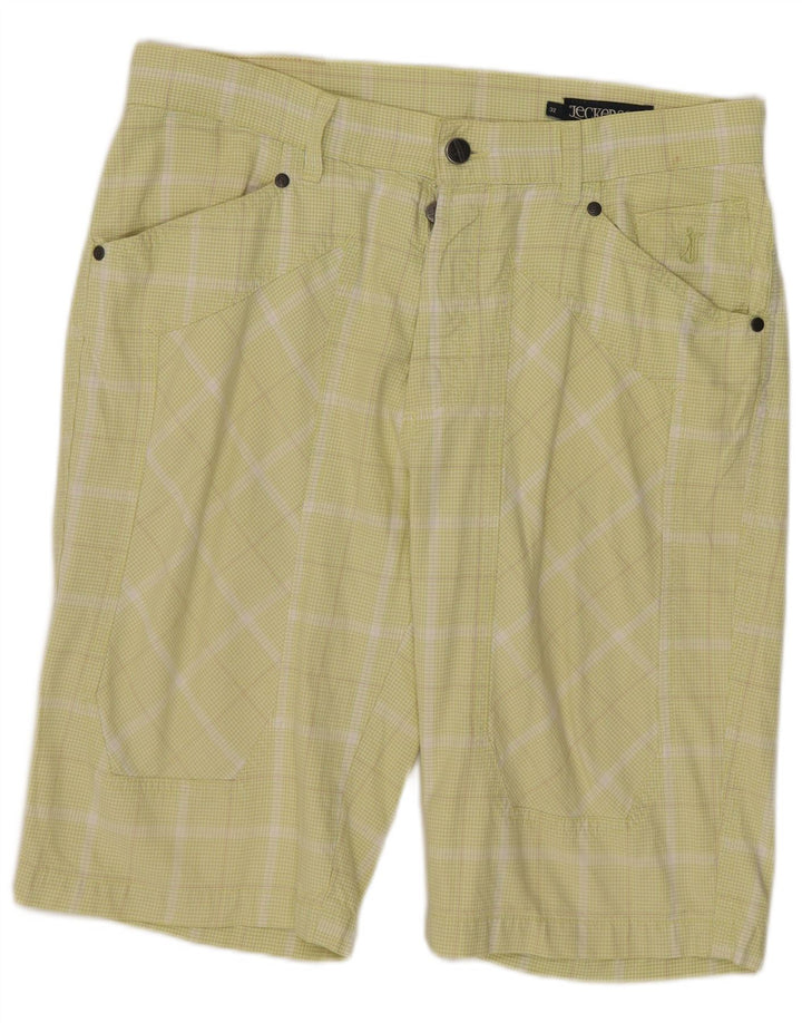 Jeckerson Pantalones cortos casuales para hombre W32 Medium Green Check
