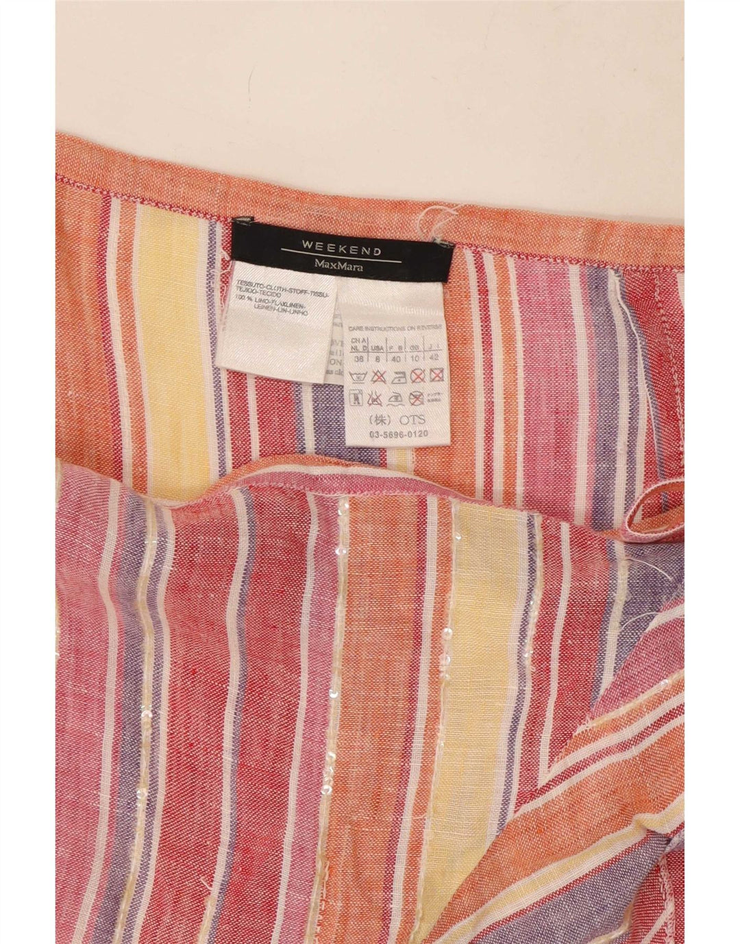 Max Mara Falda cruzada para mujer UK 10 Small W27 Lino a rayas multicolor