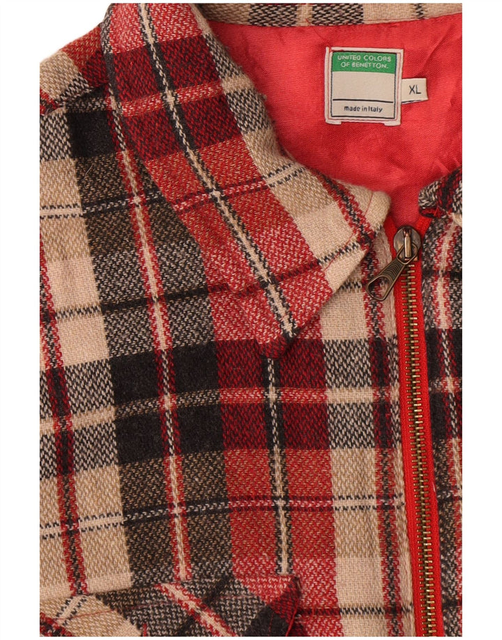 Benetton Camisa Oversize Mujer ES 40 XL Poliéster A Cuadros Rojo